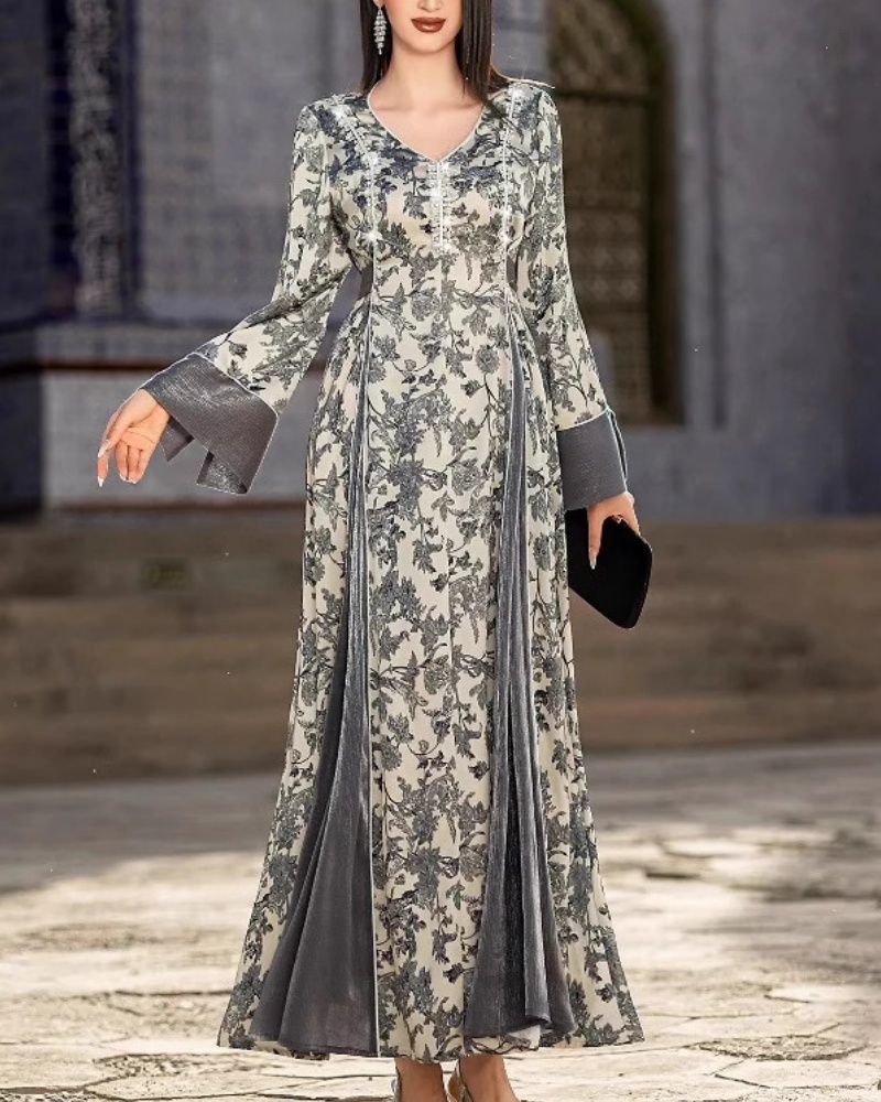 Waist-Cinching Printed Patchwork Dress