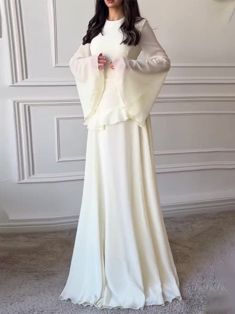 Solid Color Flared Sleeve Dress