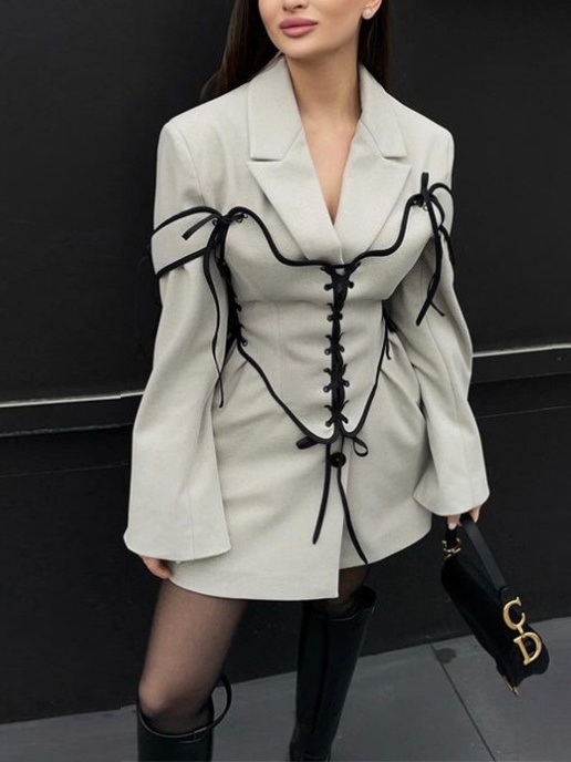 2pcs Tweed Jacket Bandage Waistcoat Set