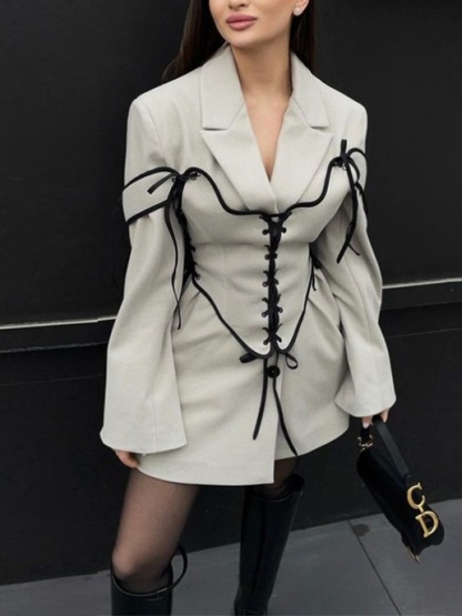 2pcs Tweed Jacket Bandage Waistcoat Set