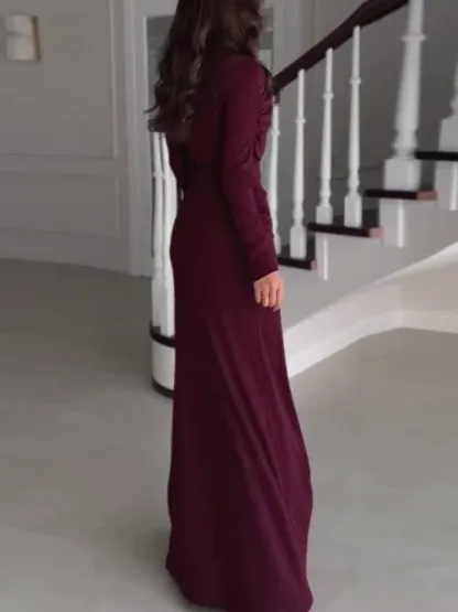 Draped Neckline Long Sleeves Maxi Dress