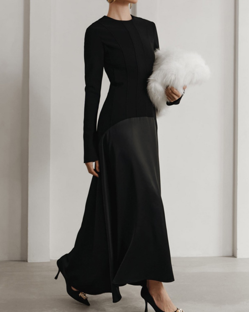 Crew Neck Solid Color Elegant Dress