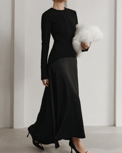 Crew Neck Solid Color Elegant Dress