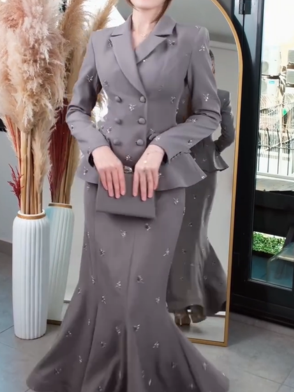 Retro Collared Fishtail Skirt Set