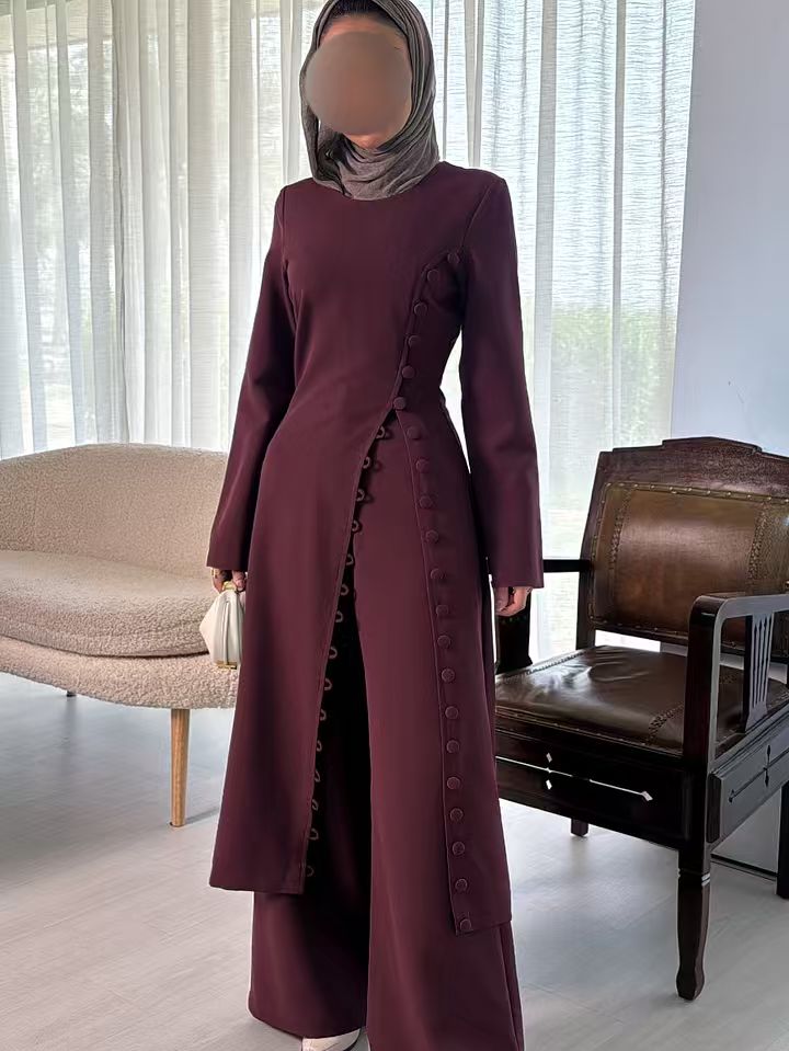 2pcs Solid Color Slim Fit Set