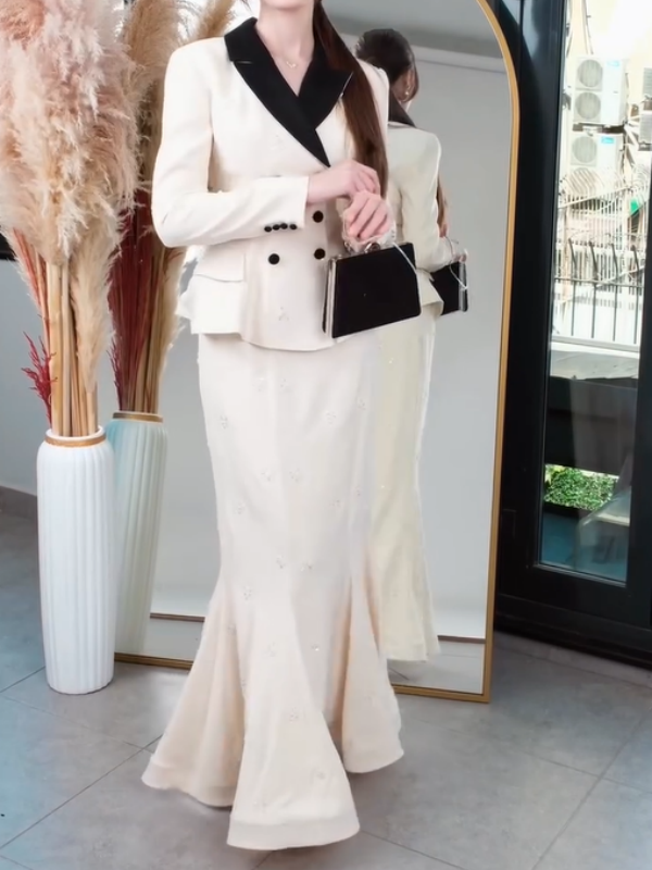 Retro Collared Fishtail Skirt Set