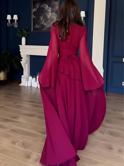 Solid Color Flared Sleeve Dress