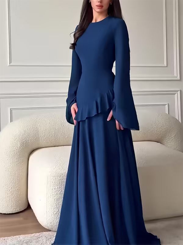 Solid Color Flared Sleeve Dress