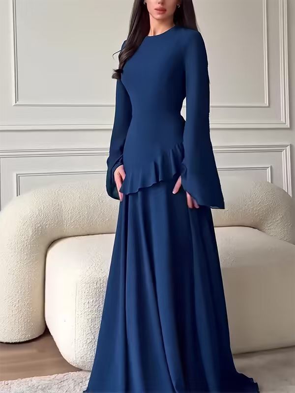 Solid Color Flared Sleeve Dress