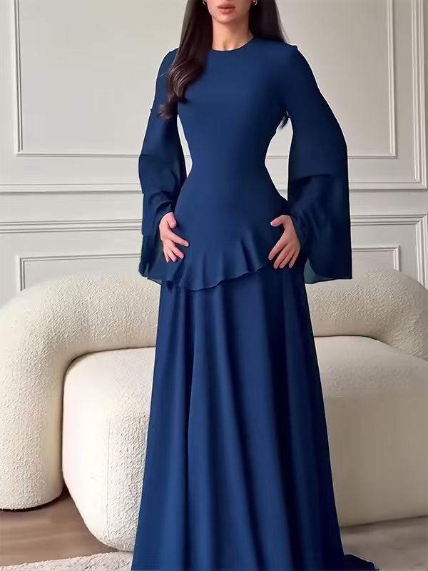 Solid Color Flared Sleeve Dress