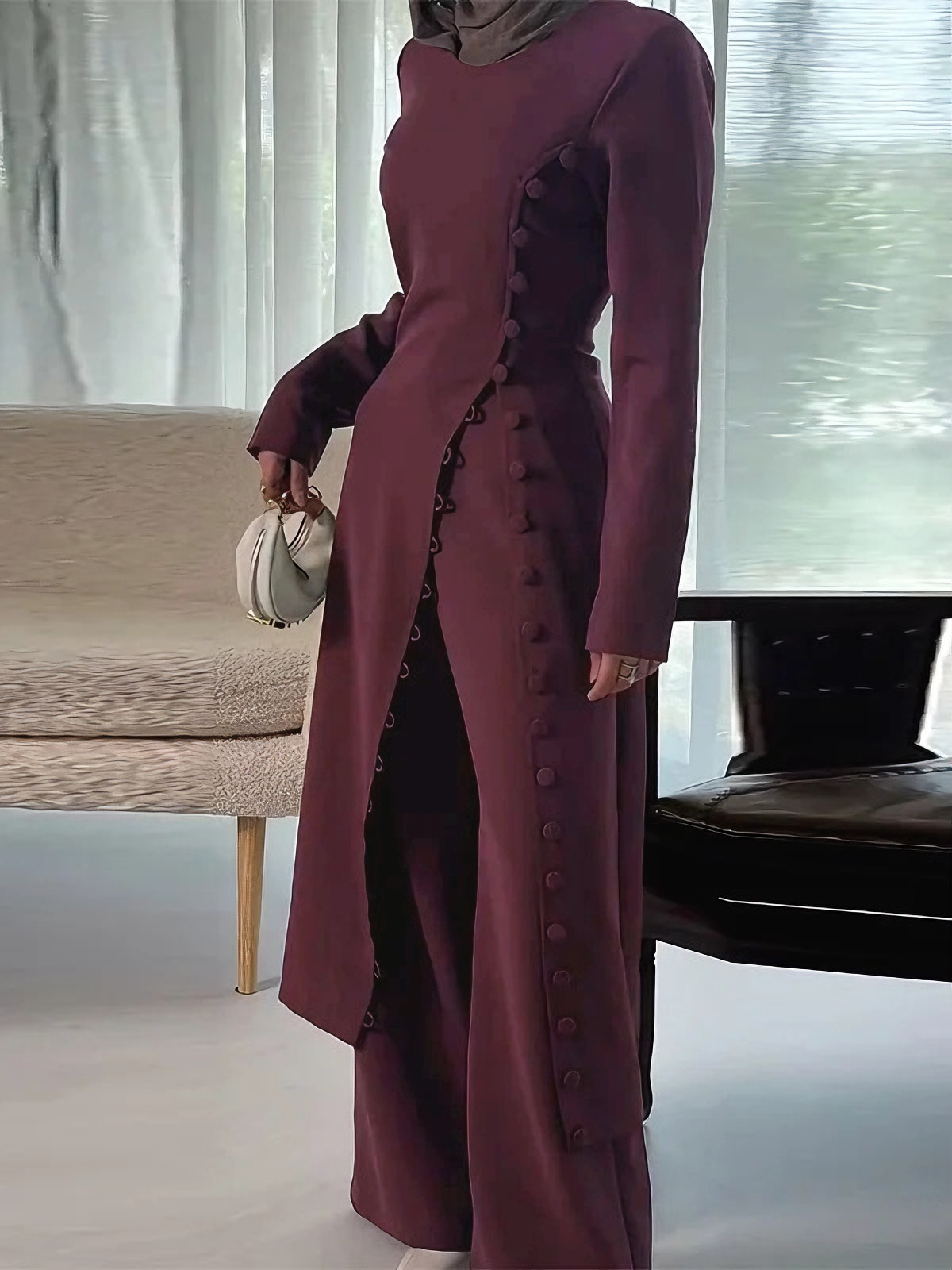 2pcs Solid Color Slim Fit Set