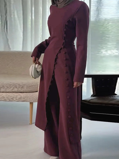 2pcs Solid Color Slim Fit Set