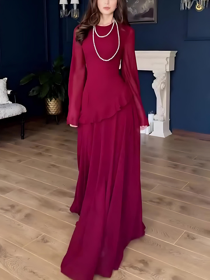 Solid Color Flared Sleeve Dress