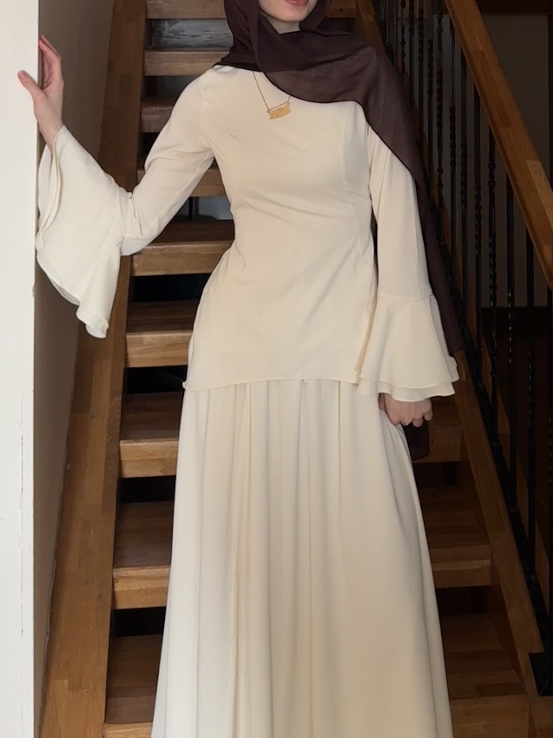 2-Piece Bell-Sleeve Solid-Color Dress Set