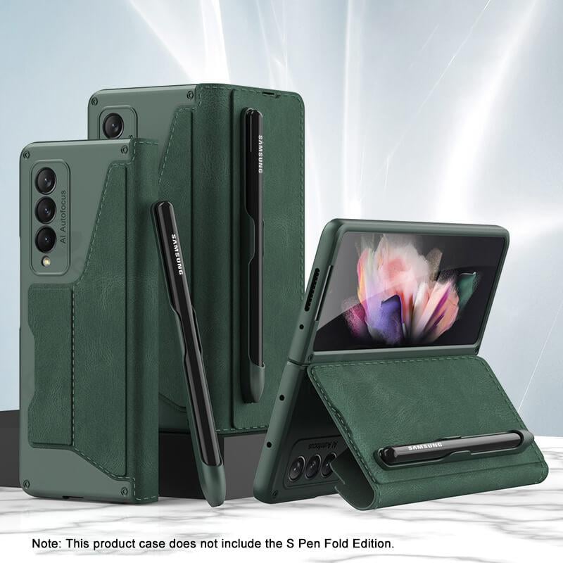 Skórzany uchwyt na długopis Armor Back Case do Samsung Galaxy Z Fold3 Fold4 Fold5 Fold6