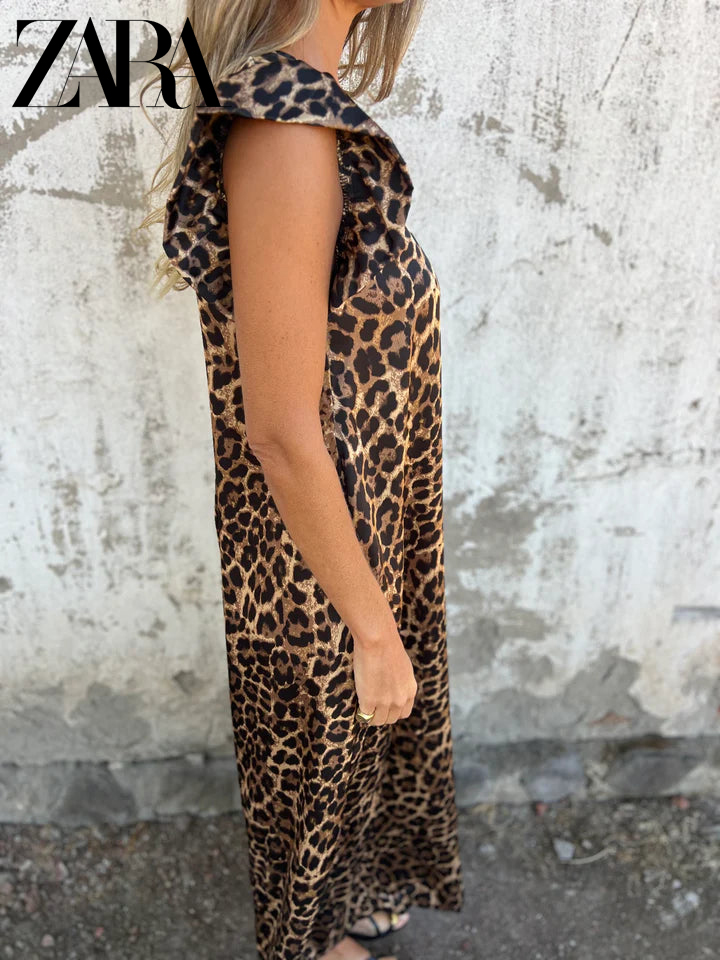 Leopard Print V-Neck Jumpsuit With Front Pockets