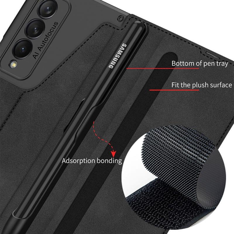 Skórzany uchwyt na długopis Armor Back Case do Samsung Galaxy Z Fold3 Fold4 Fold5 Fold6