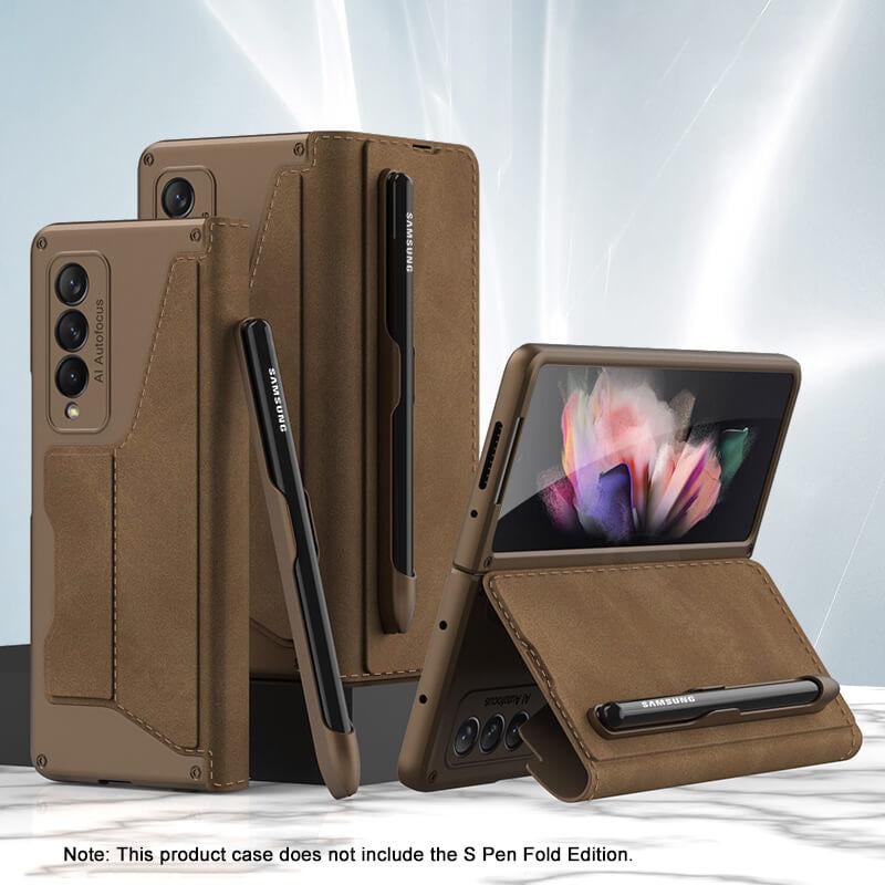 Skórzany uchwyt na długopis Armor Back Case do Samsung Galaxy Z Fold3 Fold4 Fold5 Fold6