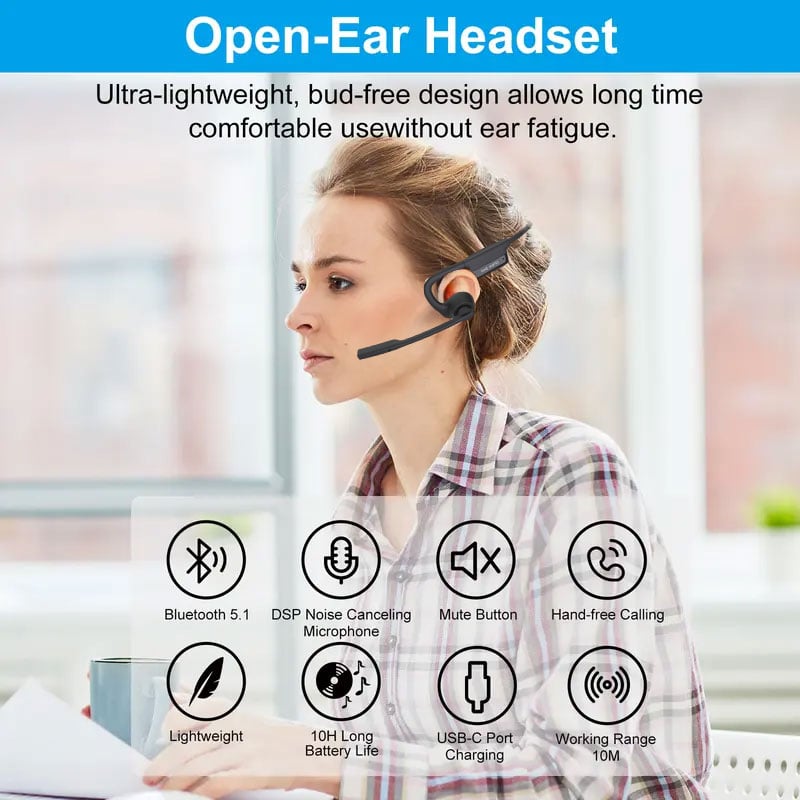 🎁Gorąca promocja - 49% zniżki🔥 Bezprzewodowy zestaw słuchawkowy Bluetooth z mikrofonem i funkcją Open Air Conduction