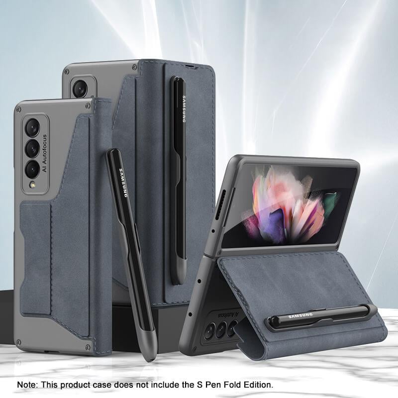 Skórzany uchwyt na długopis Armor Back Case do Samsung Galaxy Z Fold3 Fold4 Fold5 Fold6