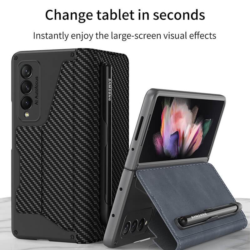 Skórzany uchwyt na długopis Armor Back Case do Samsung Galaxy Z Fold3 Fold4 Fold5 Fold6