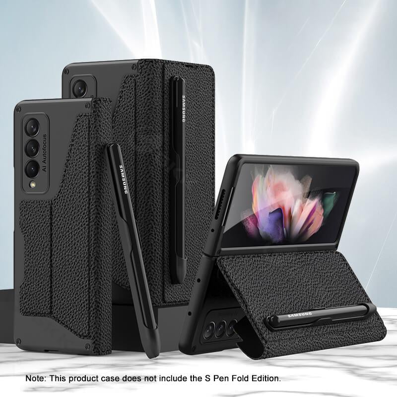 Skórzany uchwyt na długopis Armor Back Case do Samsung Galaxy Z Fold3 Fold4 Fold5 Fold6
