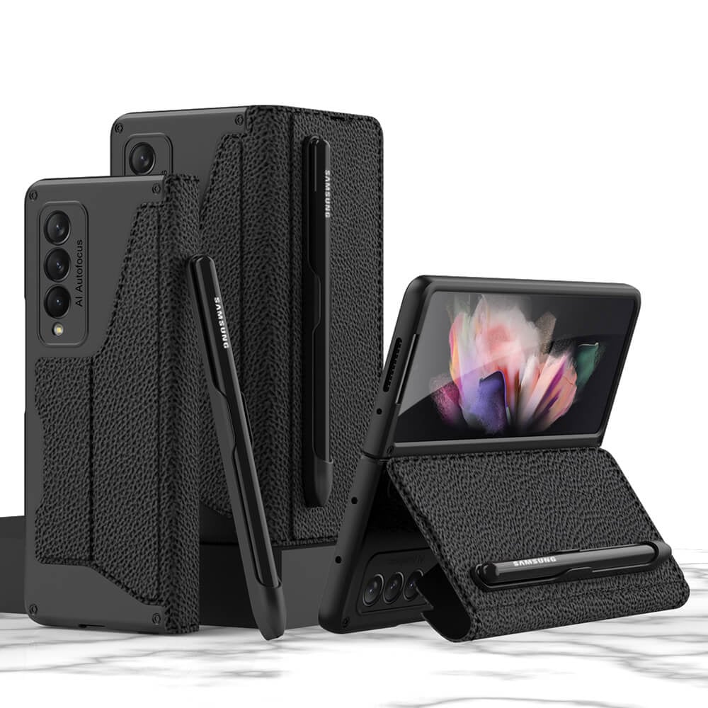 Skórzany uchwyt na długopis Armor Back Case do Samsung Galaxy Z Fold3 Fold4 Fold5 Fold6
