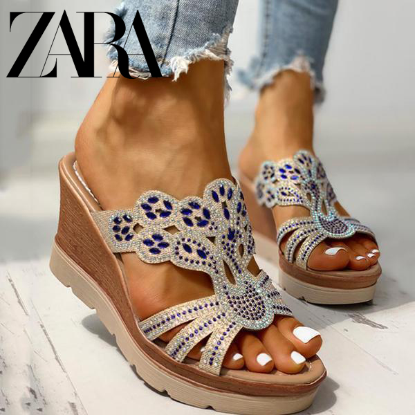 Rhinestone Platform Wedges Backless Slip-on Sandals