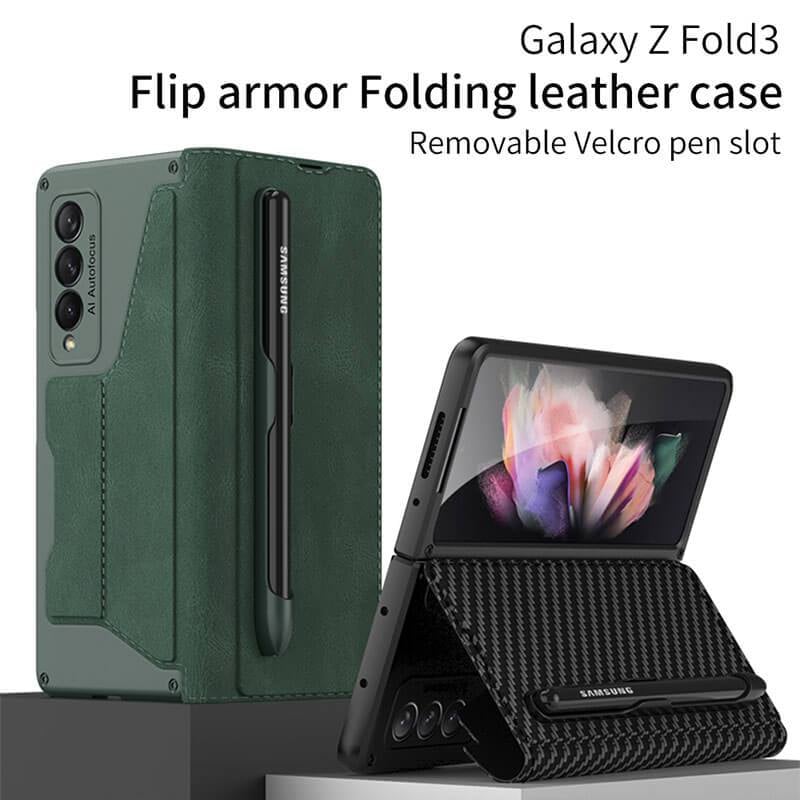 Skórzany uchwyt na długopis Armor Back Case do Samsung Galaxy Z Fold3 Fold4 Fold5 Fold6