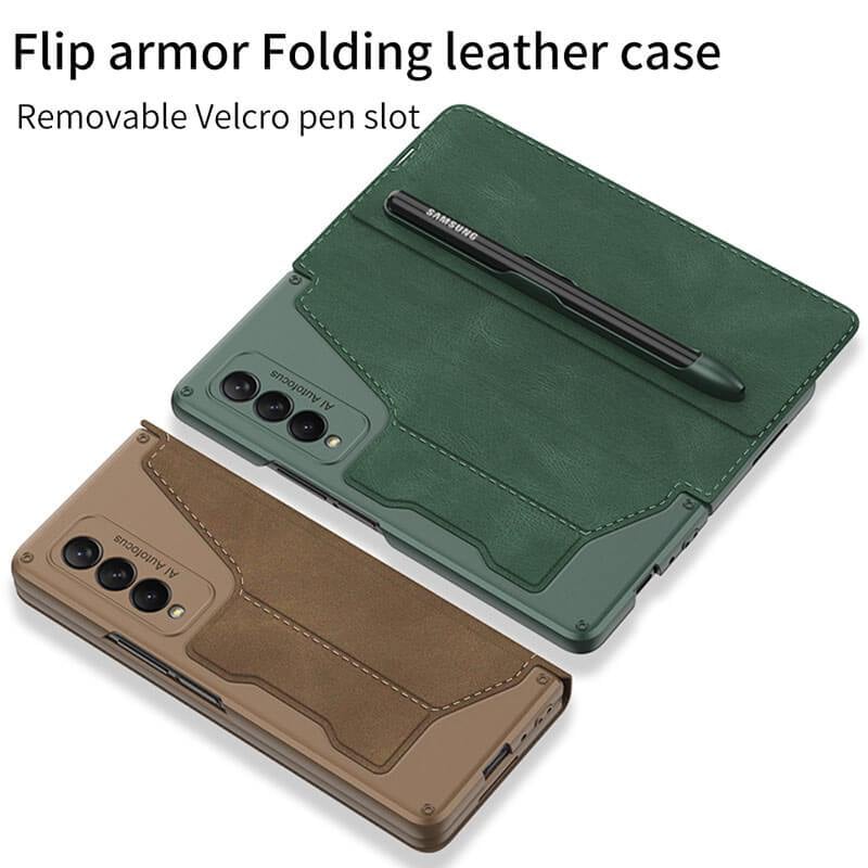 Skórzany uchwyt na długopis Armor Back Case do Samsung Galaxy Z Fold3 Fold4 Fold5 Fold6