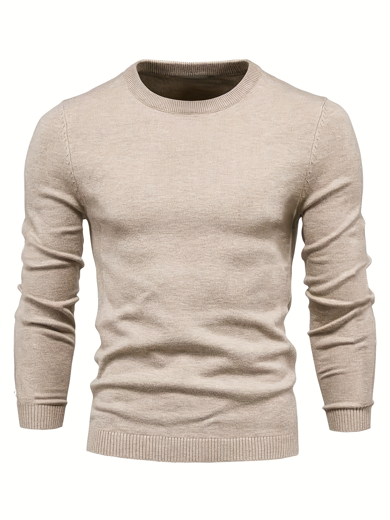 mens casual solid knitted sweater warm and stretchy crew neck pullover for fall and winter details 7
