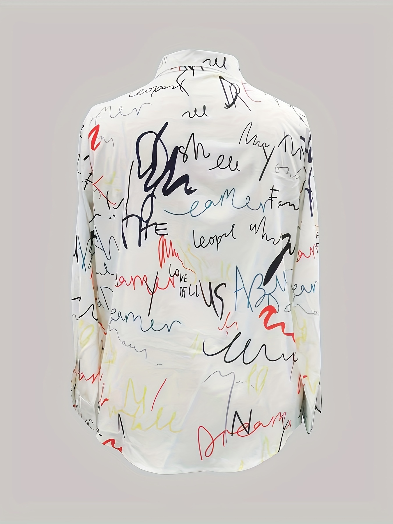 plus size casual blouse womens plus graffiti print long sleeve button up lapel collar shirt top details 2