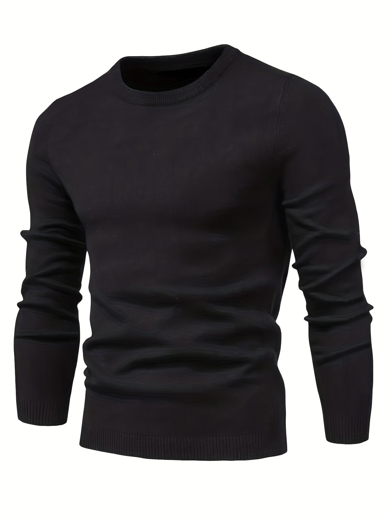 mens casual solid knitted sweater warm and stretchy crew neck pullover for fall and winter details 34