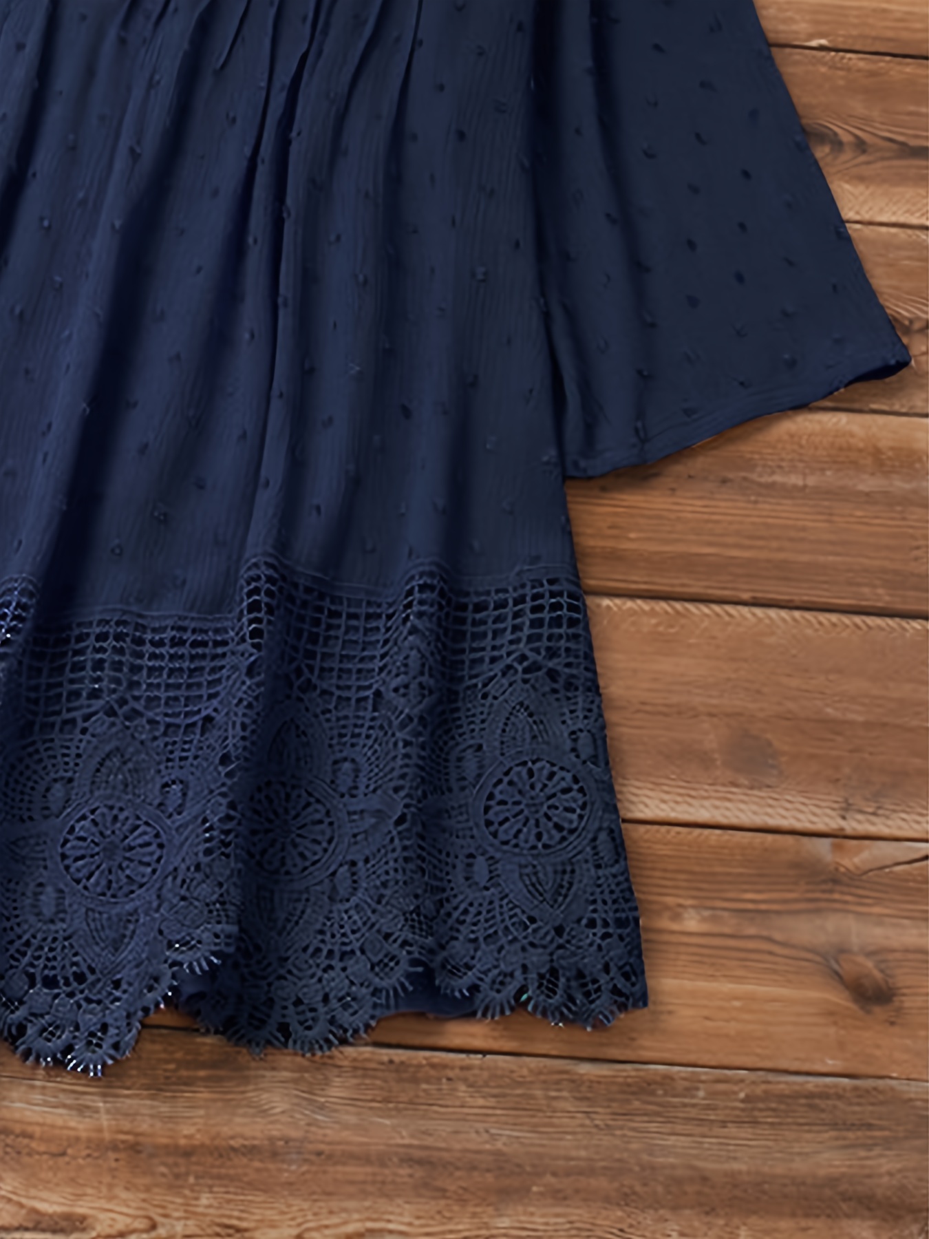 plus size hollow out button decor v neck 3 4 sleeve blouse womens plus ruffle hem casual blouse details 18