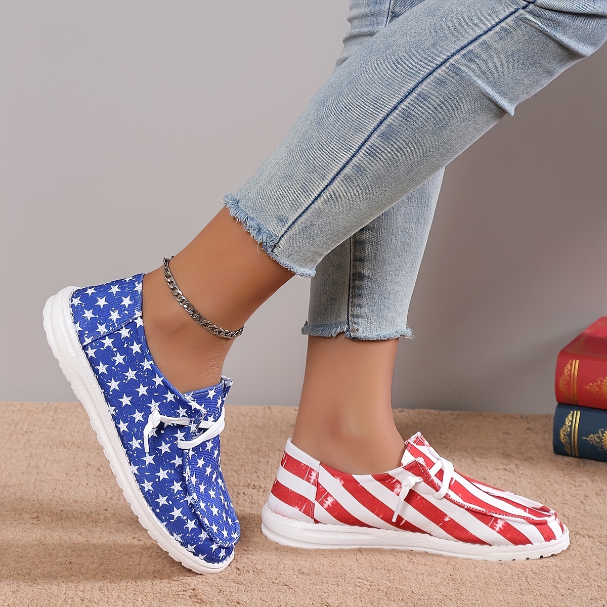 women s star striped print sneakers lightweight lace canvas details 3