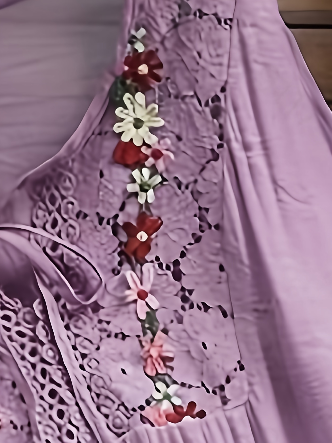 plus size elegant blouse womens plus floral appliques contrast guipure lace short sleeve tie neck top details 2