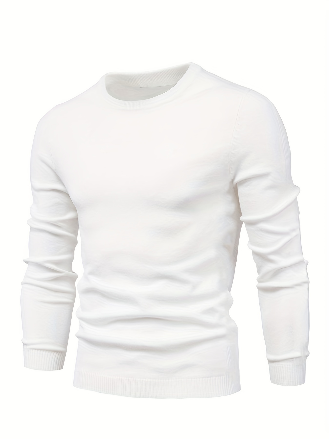 mens casual solid knitted sweater warm and stretchy crew neck pullover for fall and winter details 5