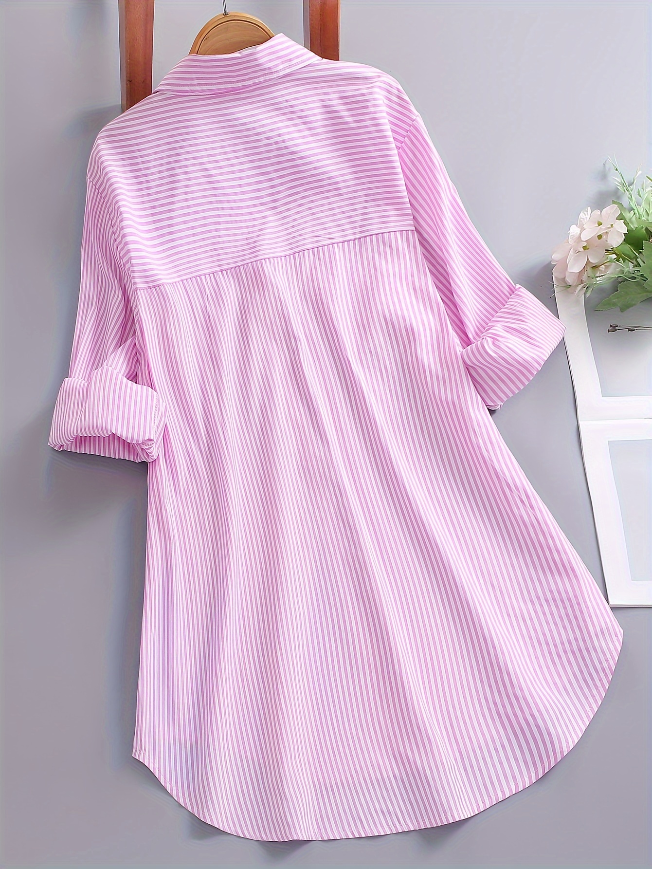 plus size casual blouse womens plus nautical stripe print button up long sleeve turn down collar blouse details 4