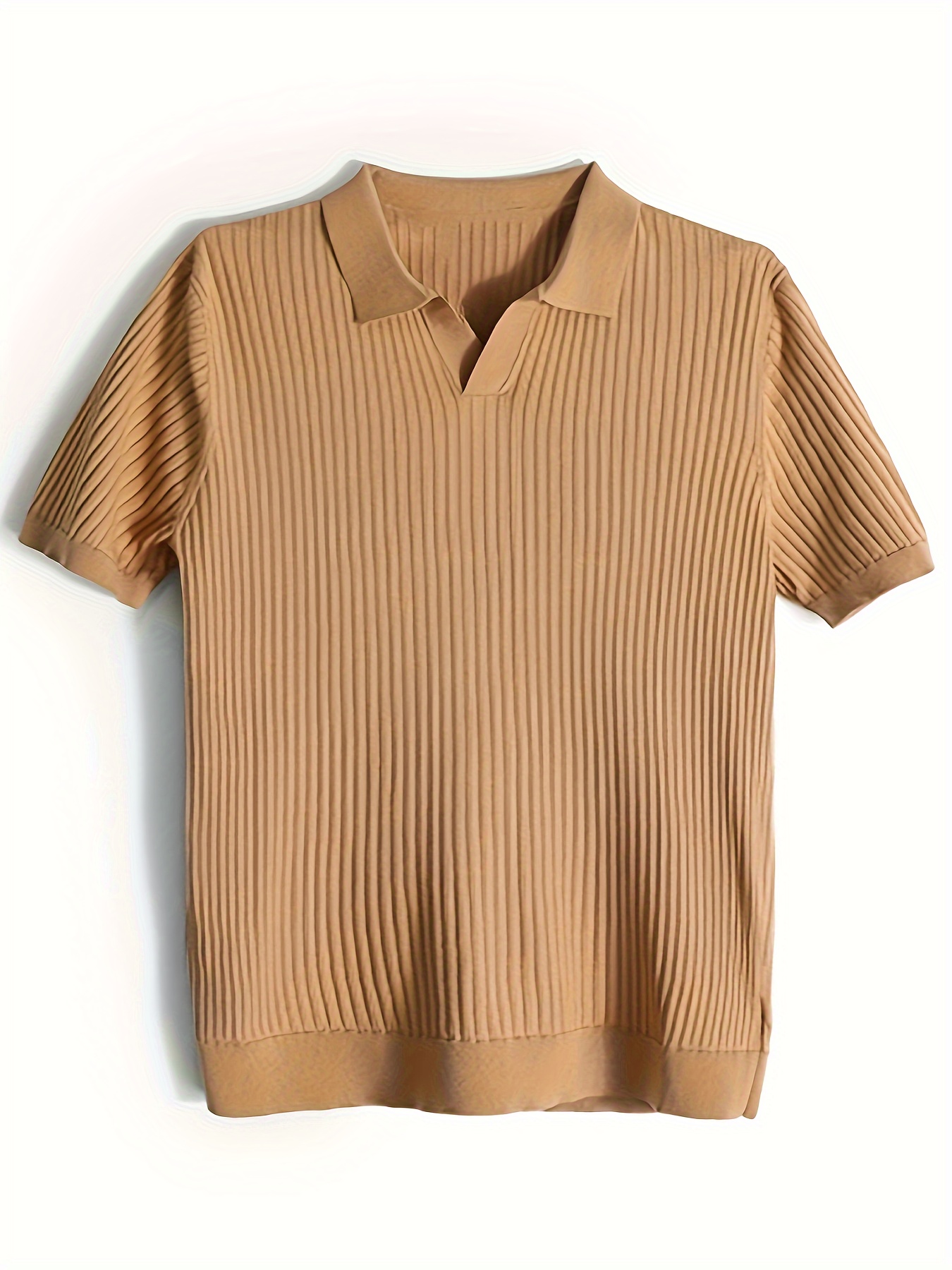 mens stripe pattern sweater casual breathable medium stretch short sleeve knitted top for summer details 5