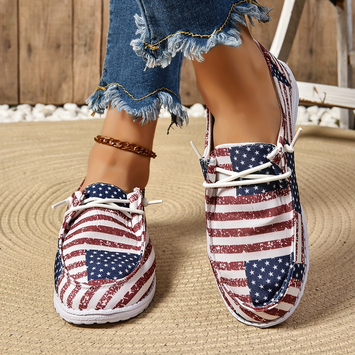 low top canvas shoes women s american flag pattern round toe details 3