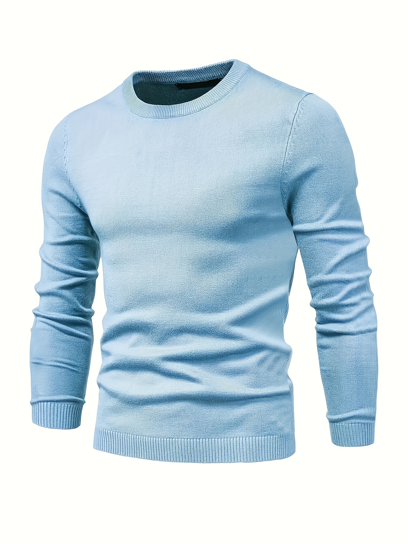 mens casual solid knitted sweater warm and stretchy crew neck pullover for fall and winter details 13