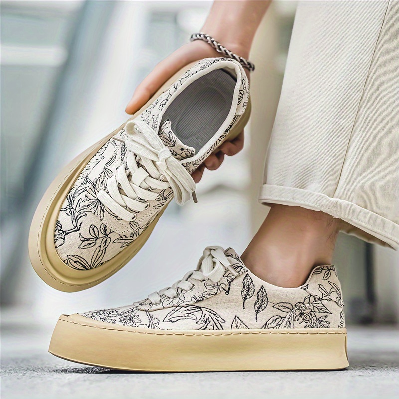 skateboard shoes men s trendy tiled leaves pattern lace details 2