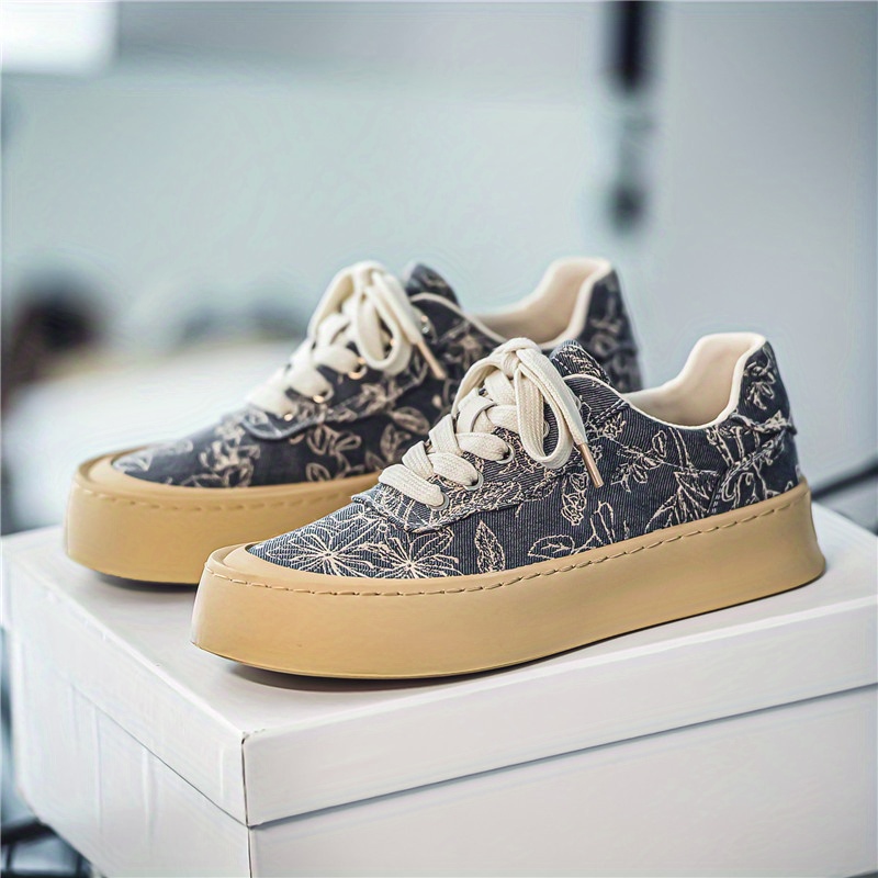 skateboard shoes men s trendy tiled leaves pattern lace details 5