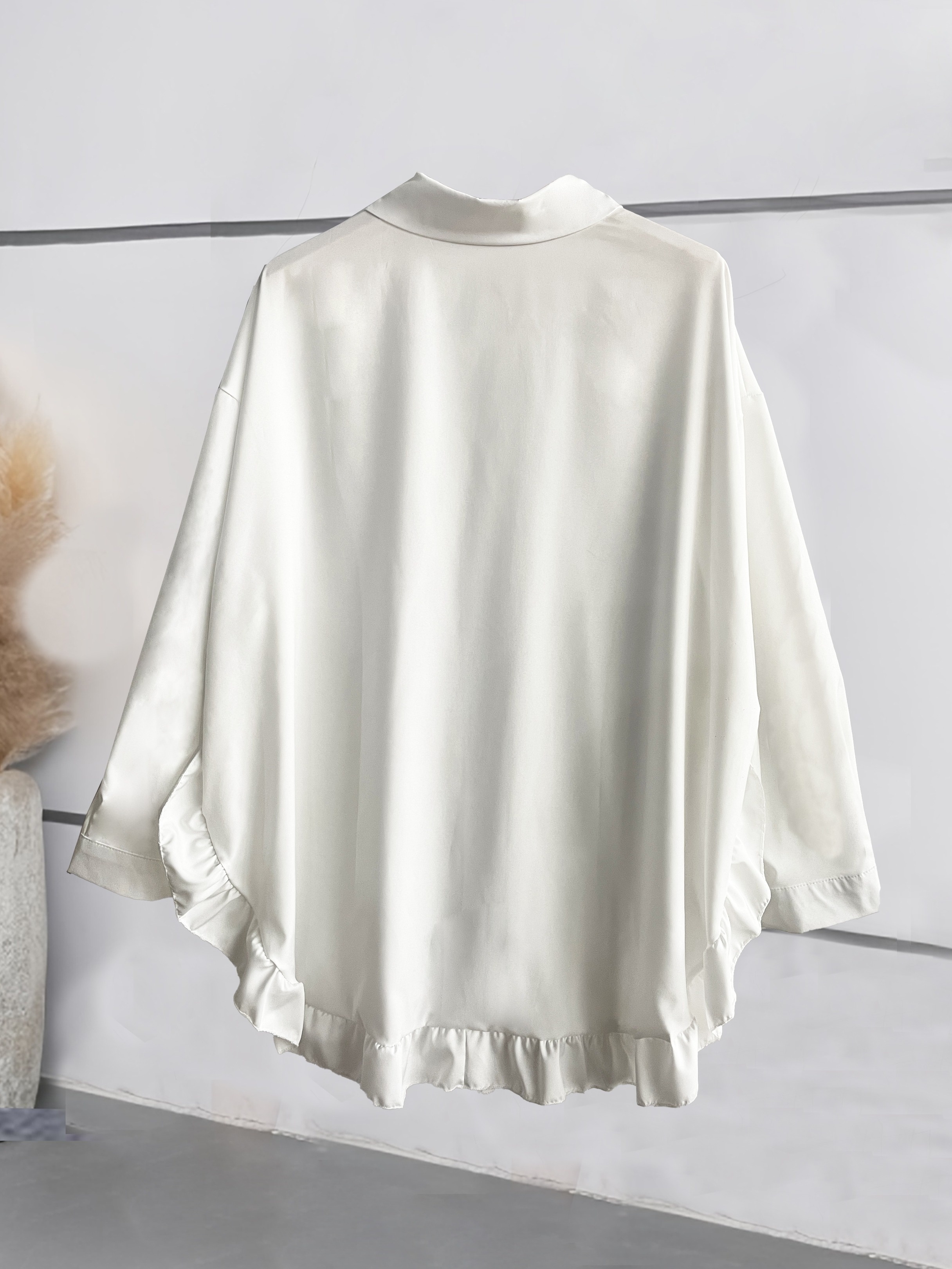 plus size ruffle solid shirt casual long sleeve button front shirt womens plus size clothing details 16