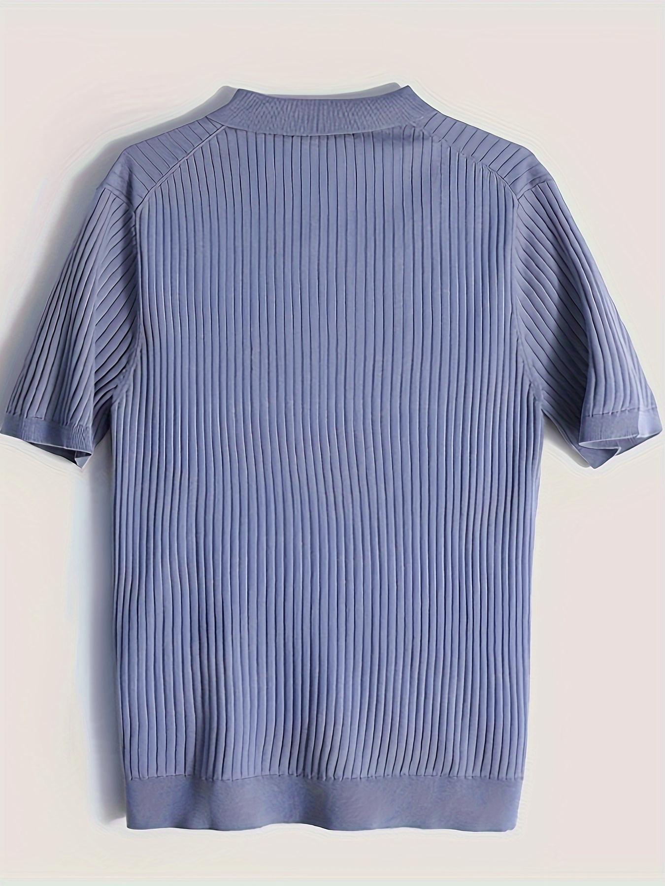 mens stripe pattern sweater casual breathable medium stretch short sleeve knitted top for summer details 11