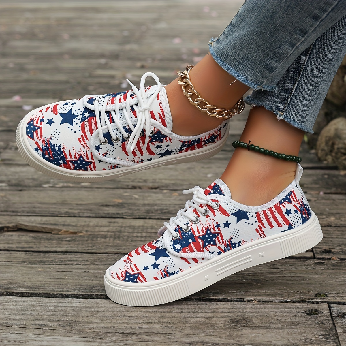 women s fashion sneakers american flag print low top lace details 4