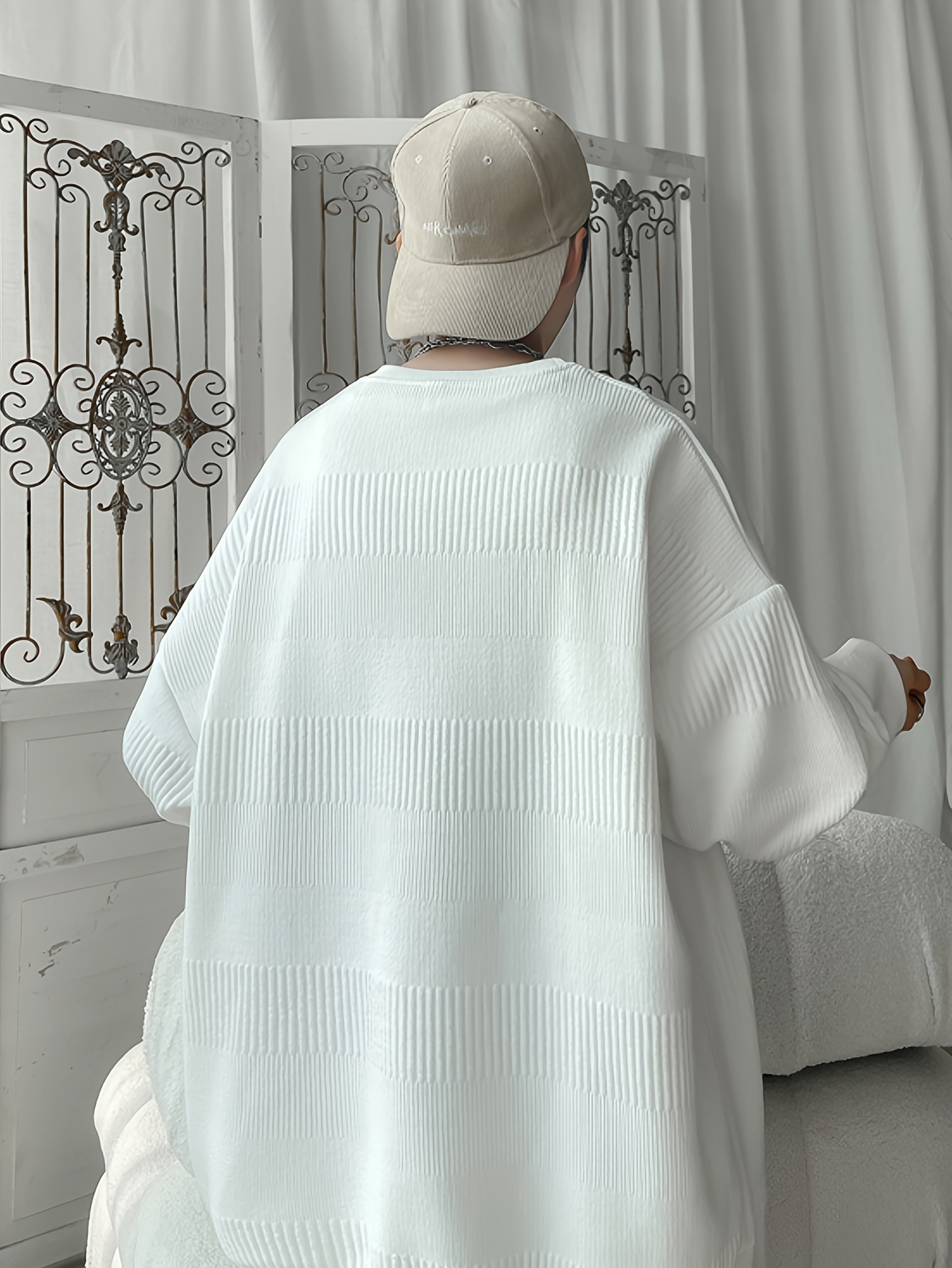 mens solid knitted pullover casual breathable long sleeve crew neck top for outdoor activities details 4