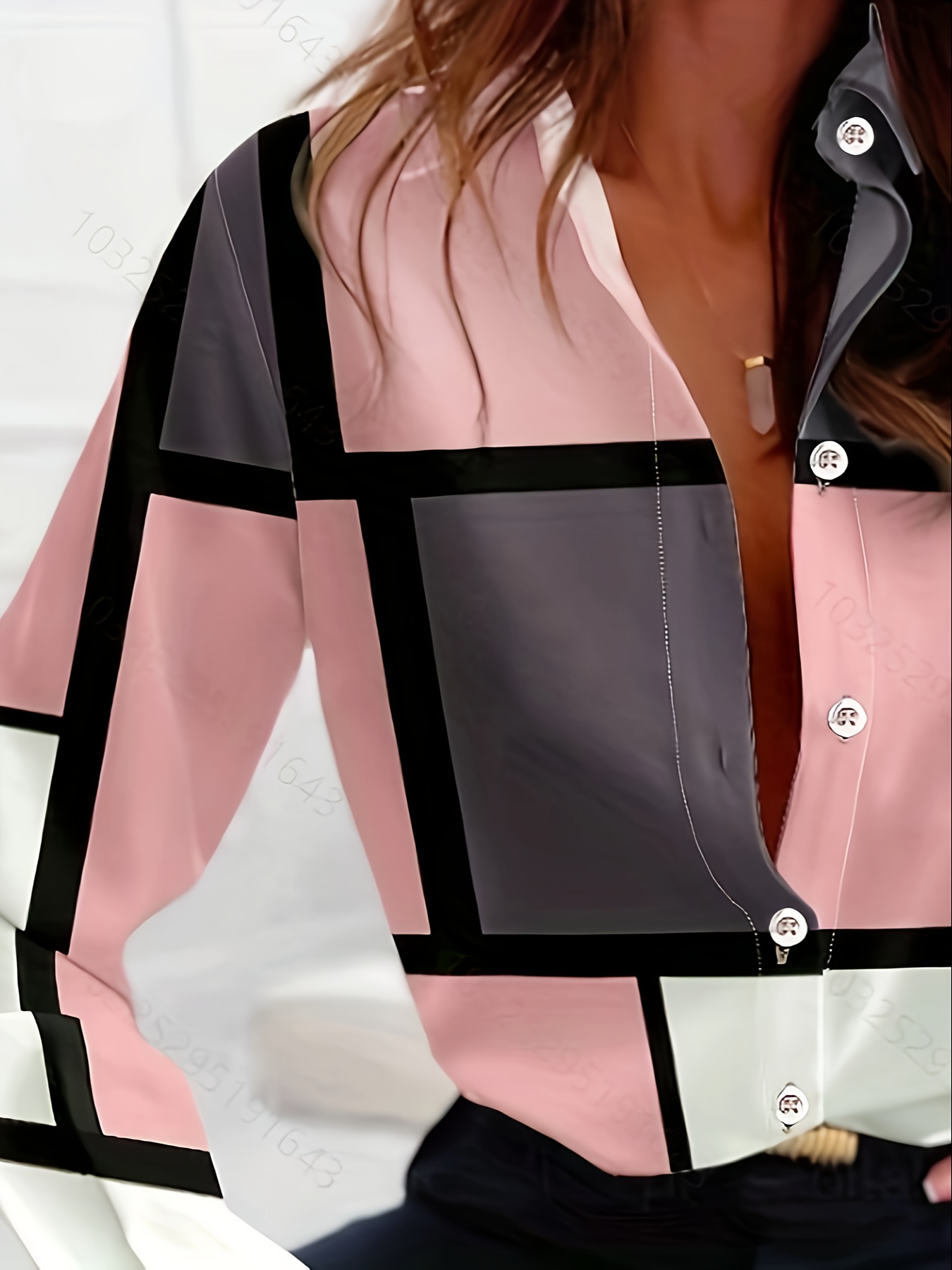 plus size colorblock plaid shirt casual long sleeve button front shirt womens plus size clothing details 2