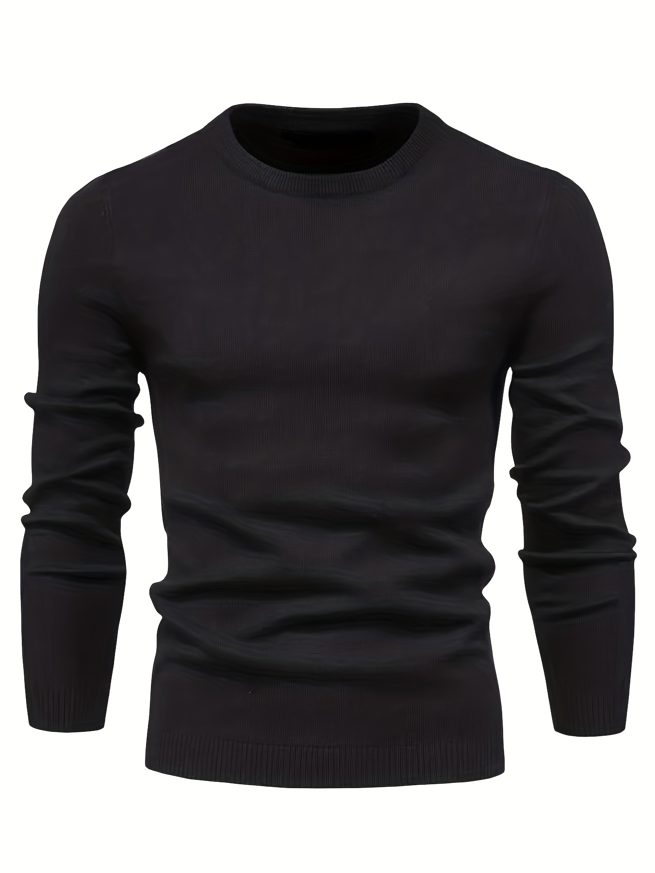 mens casual solid knitted sweater warm and stretchy crew neck pullover for fall and winter details 30