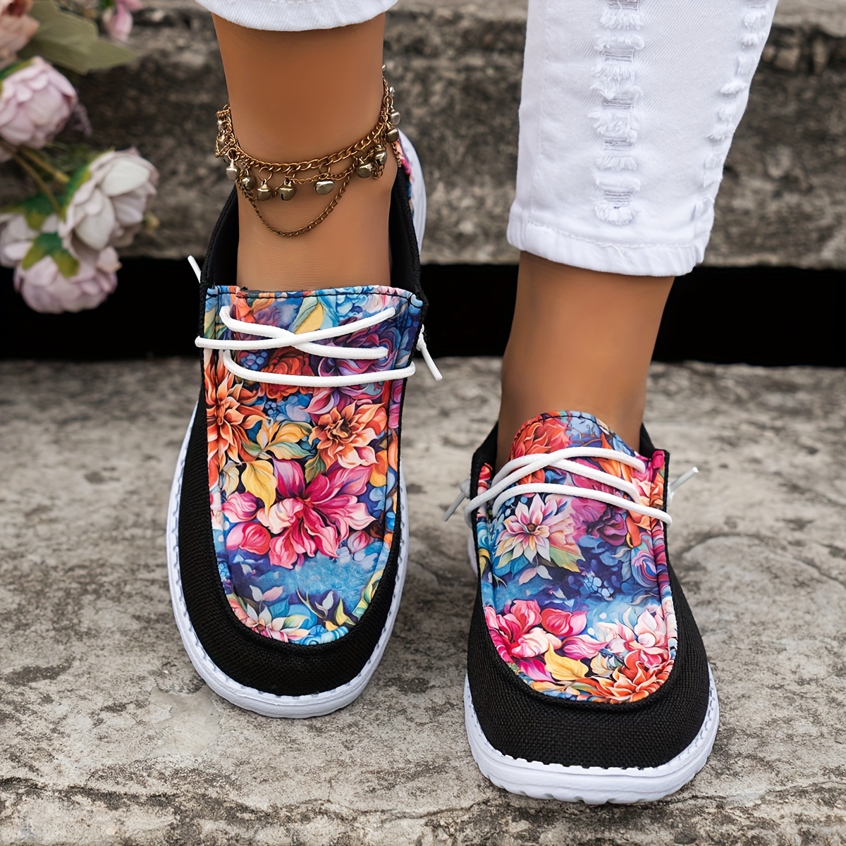 floral print canvas sneakers women s slip lightweight soft details 0